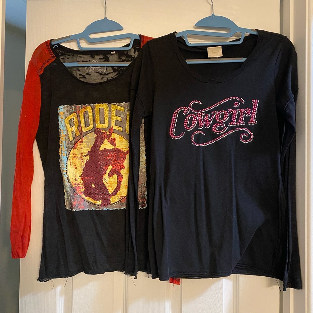 Ladies Panhandle Slim Shyanne long sleeve bling Rodeo Cowgirl burnout t’s